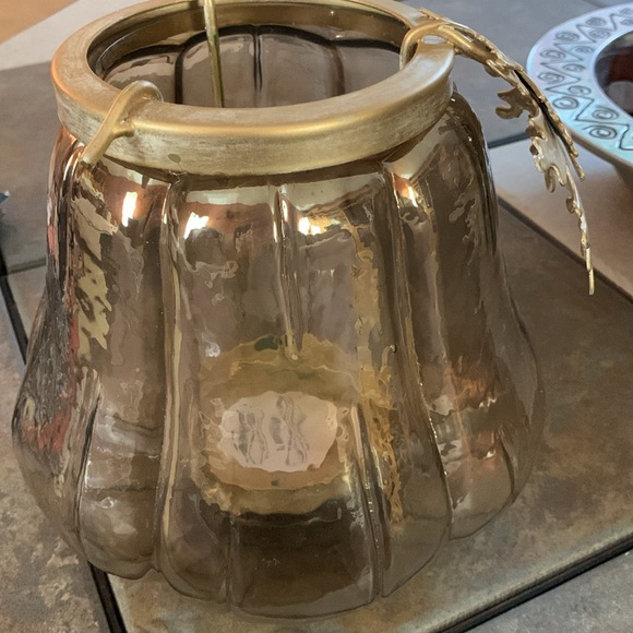 PIER 1. Glass Pumpkin With Removable Metal Pillar Candle Holder. - Picture 4 of 8